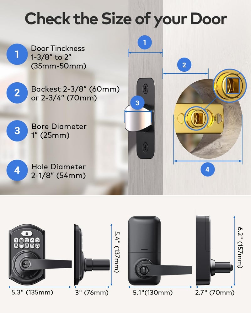 TEEHO Keypad Door Lock with Handle: Keyless Entry Door Lock with Handle - Front Door Digital Electronic Deadbolt Lock - Anti-Peeping Coded Door Lock - Auto Lock  Passage Mode  Easy Installation - Image 4